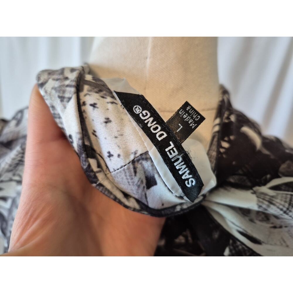 Samuel Dong Black White Print Front Zipper Mini Dress Large Graphic - Picture 11 of 11